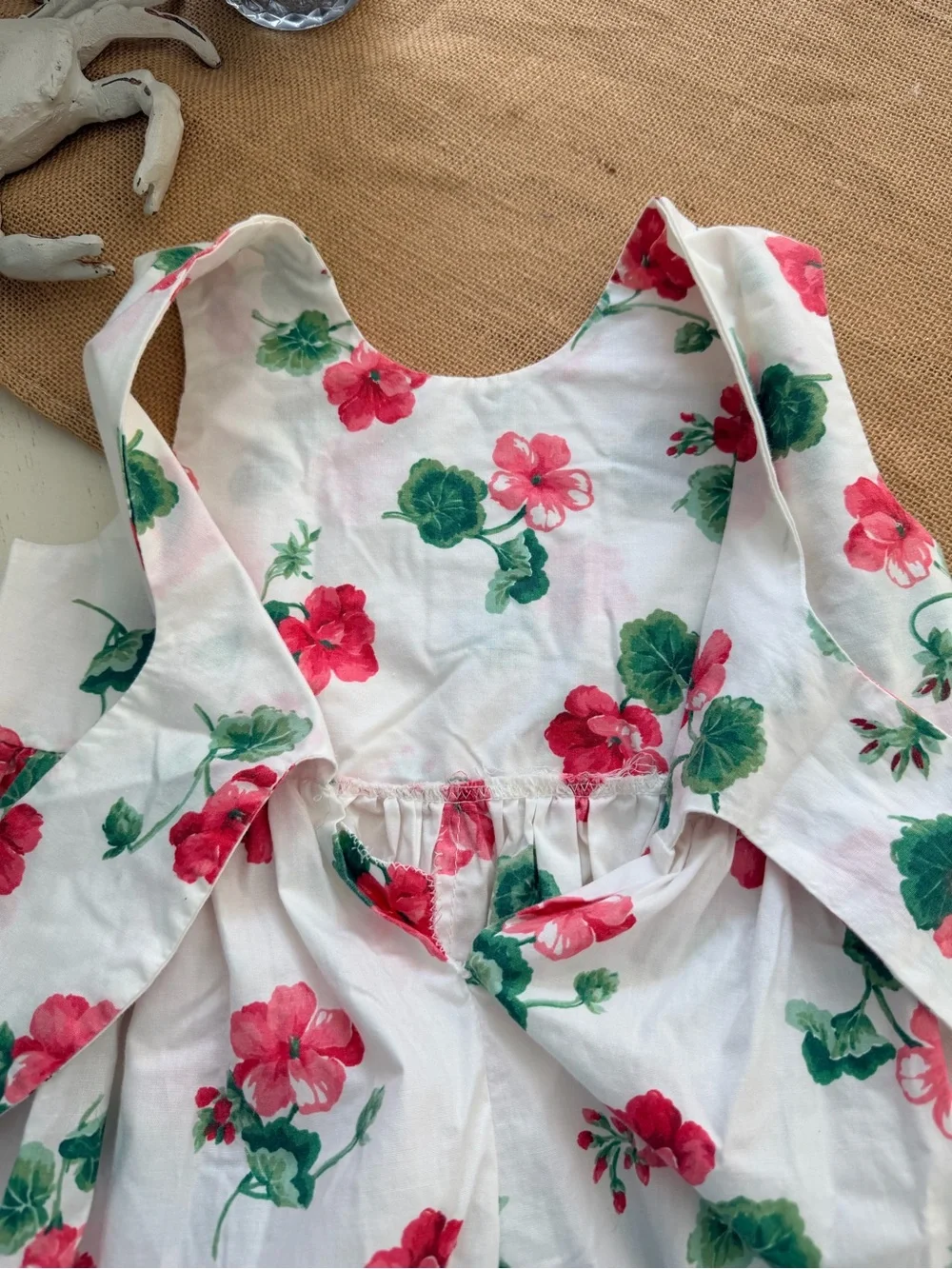 White Baby Floral Bubble Romper with Red & Green Flowers